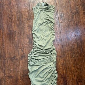 Ruched Olive Green Sleeveless Dress